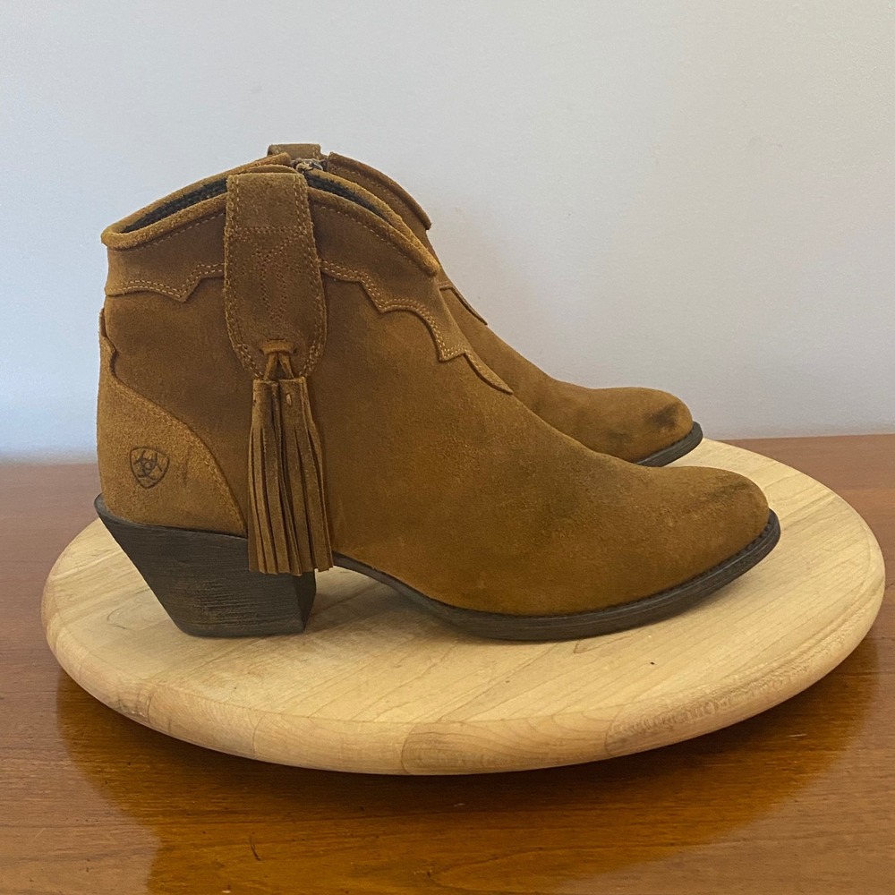Ariat Presley Sepia Brown Suede Fringe Western Cowboy Boots Bootie 8 B Festival
